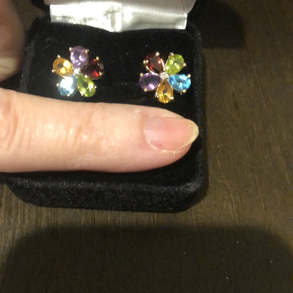 14k gold with 5 semi precious stones earrings - Picture 6 of 8